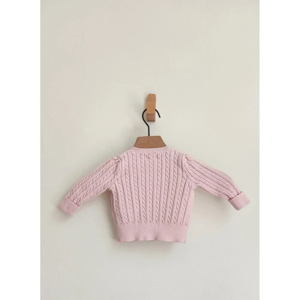 Ralph Lauren Baby Girl Cable Knit Cardigan Pastel Pink Sweater 9 Months Preppy